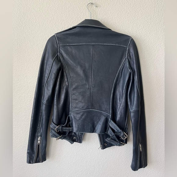 Gianni Bini Distressed Blue Leather Moto Jacket Women’s Size XS - Picture 4 of 16